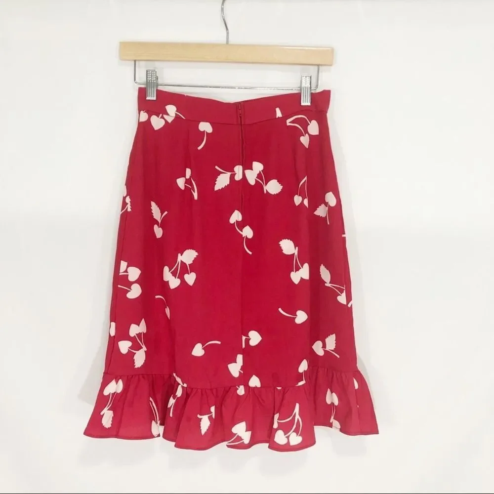 Modcloth Ruffled A-Line Womens Skirt It's a Wrap Cherry Print Size 2 / XS